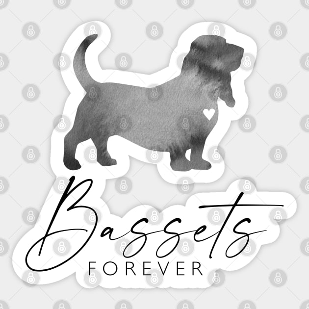 Basset Hound Dog Lover Gift - Ink Effect Silhouette - Bassets Forever Sticker by Elsie Bee Designs